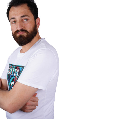 GUESS-REGULAR FIT-ROUND NECK-LOGO | WHITE